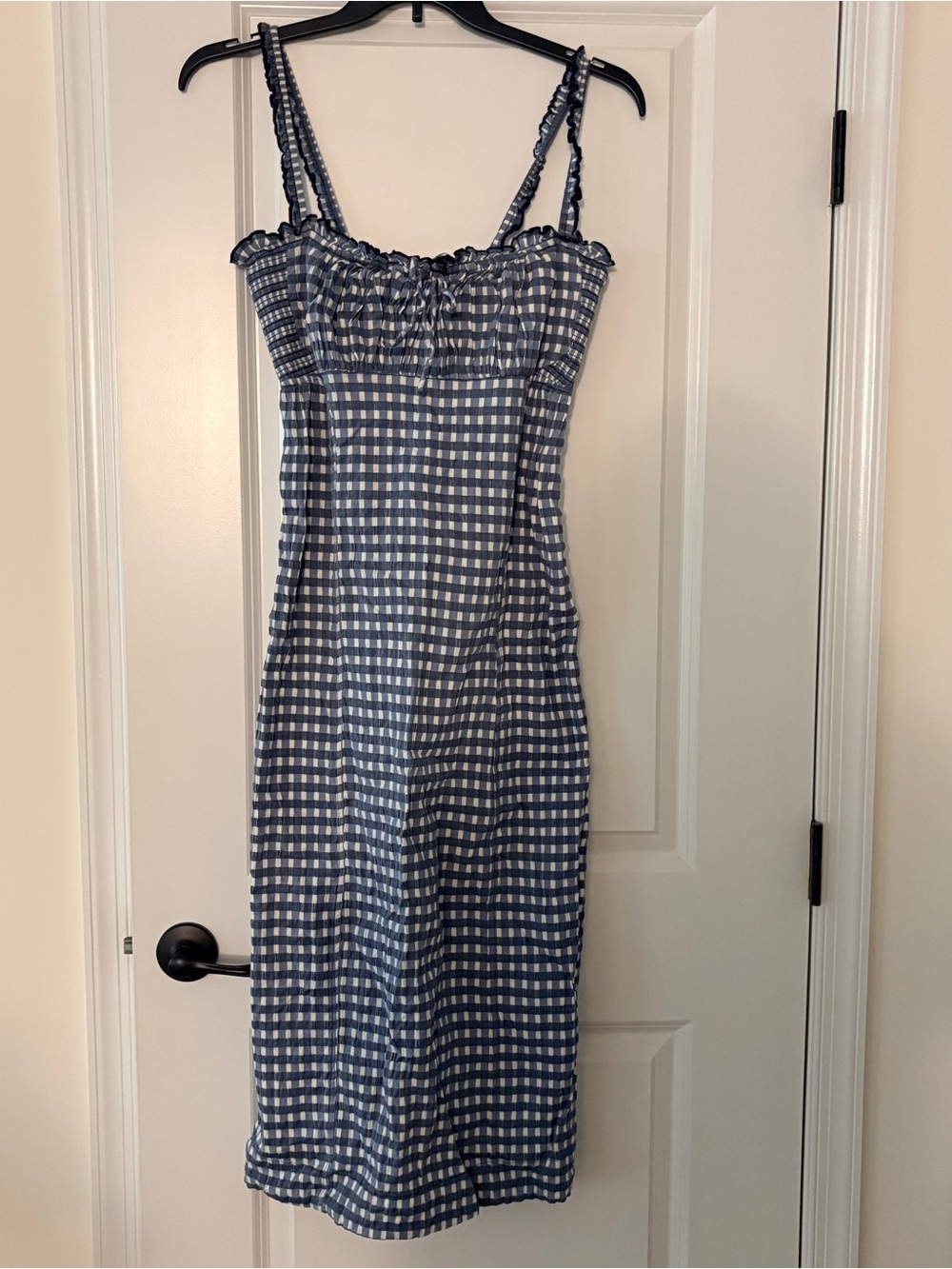 Free People Lucinda Gingham Check Midi Dress in blue/white gingham